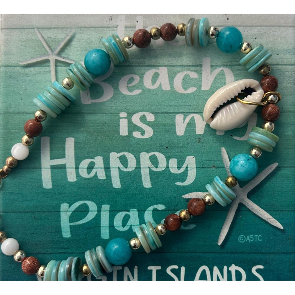 Turquoise Cowrie Shell Anklet Women Handmade Beach Boho Coastal Jewelry Gift